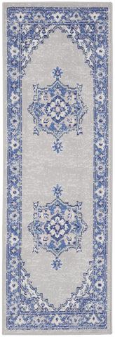 6' Gray and Blue Floral Runner Rug