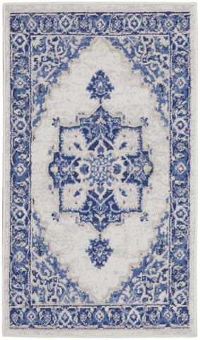 3' X 5' Ivory and Blue Medallion Area Rug