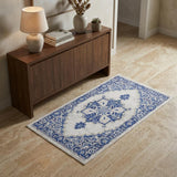3' X 5' Ivory and Blue Medallion Area Rug