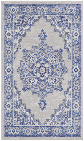 3' X 5' Gray and Blue Medallion Area Rug