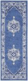 6' Ivory Navy Blue and Beige Floral Medallion Runner Rug