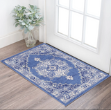 3' X 5' Ivory Navy Blue and Beige Floral Medallion Area Rug