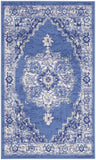 3' X 5' Ivory Navy Blue and Beige Floral Medallion Area Rug