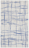 3' X 5' Ivory and Blue Abstract Geometric Distressed Area Rug