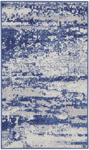 3' X 5' Ivory and Navy Blue Abstract Area Rug