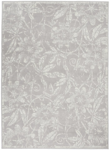 5' X 7' Gray and Ivory Floral Distressed Area Rug
