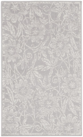 3' X 5' Gray and Ivory Floral Distressed Area Rug