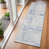 6' Ivory Blue and Gray Abstract Runner Rug