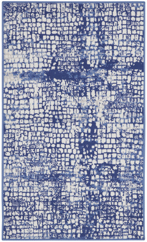 3' X 5' Ivory and Navy Blue Abstract Area Rug