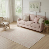 5' X 7' Pink And Ivory Floral Distressed Area Rug