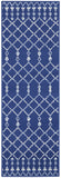 6' Navy Blue and Ivory Geometric Runner Rug