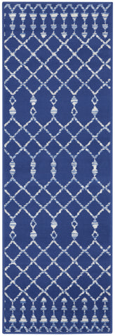 6' Navy Blue and Ivory Geometric Runner Rug