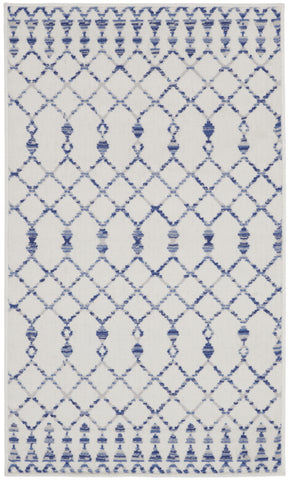 3' X 5' Ivory and Blue Geometric Area Rug