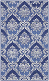 3' X 5' Blue and Ivory Damask Distressed Area Rug
