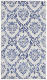 3' X 5' Ivory and Navy Blue Damask Distressed Area Rug