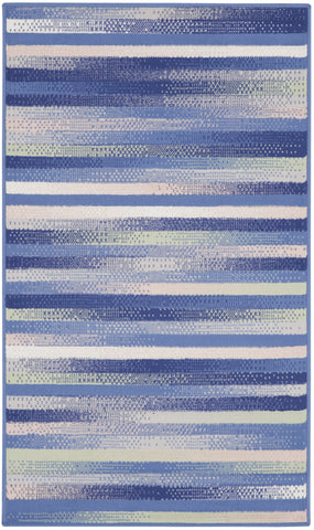 3' X 5' Ivory Tan and Blue Striped Area Rug