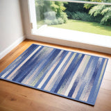 3' X 5' Ivory Tan and Blue Striped Area Rug