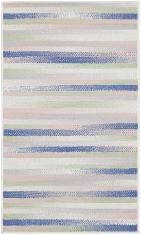 3' X 5' Ivory Tan and Blue Striped Area Rug