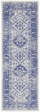 6' Ivory and Navy Blue Geometric Distressed Runner Rug