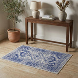 3' X 5' Ivory and Navy Blue Geometric Distressed Area Rug