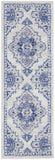 6' Ivory and Blue Floral Medallion Runner Rug