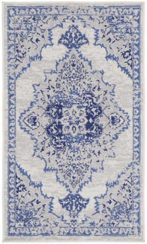 3' X 5' Ivory and Blue Medallion Area Rug