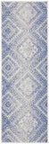 6' Blue and Ivory Geometric Distressed Runner Rug