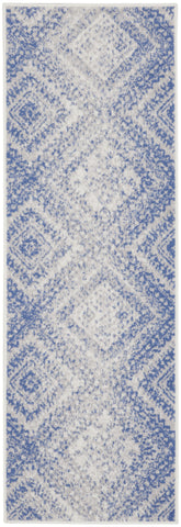 6' Blue and Ivory Geometric Distressed Runner Rug