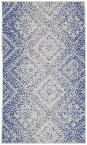 3' X 5' Blue and Ivory Geometric Distressed Area Rug