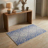 3' X 5' Blue and Ivory Geometric Distressed Area Rug
