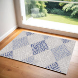 3' X 5' Beige Blue and Gray Geometric Area Rug