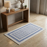 3' X 5' Ivory and Blue Geometric Distressed Area Rug
