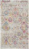 2' X 4' Ivory Red and Blue Damask Distressed Area Rug