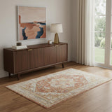 4' X 6' Ivory Brown And Yellow Oriental Distressed Area Rug