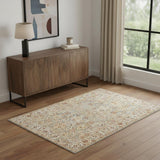 4' X 6' Ivory Blue And Orange Floral Distressed Area Rug