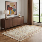 4' X 6' Ivory And Red Floral Distressed Area Rug