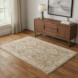 4' X 6' Ivory And Green Geometric Distressed Area Rug