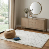4' X 6' Ivory and Gray Chevron Shag Area Rug