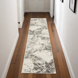 8' Ivory and Gray Abstract Non Skid Runner Rug