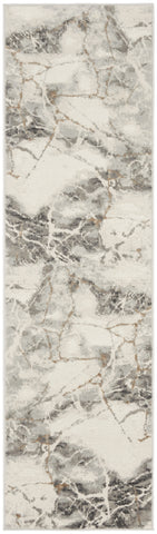 8' Ivory and Gray Abstract Non Skid Runner Rug