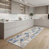 8' Ivory Blue and Gray Geometric Non Skid Runner Rug