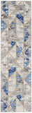 8' Ivory Blue and Gray Geometric Non Skid Runner Rug
