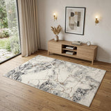 4' X 6' Ivory Black and Gray Abstract Non Skid Area Rug