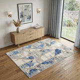 4' X 6' Ivory Blue and Gray Geometric Non Skid Area Rug