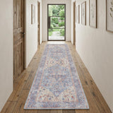 12' Beige And Blue Floral Distressed Runner Rug