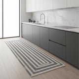 8' Ivory And Blue Geometric Runner Rug