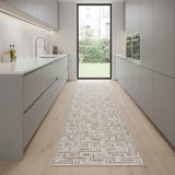 8' Ivory And Brown Geometric Runner Rug