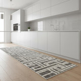 8' Ivory And Gray Geometric Runner Rug