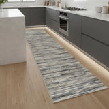 8' Ivory Blue And Gray Abstract Distressed Runner Rug