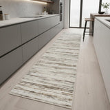 8' Beige Ivory And Brown Abstract Distressed Runner Rug